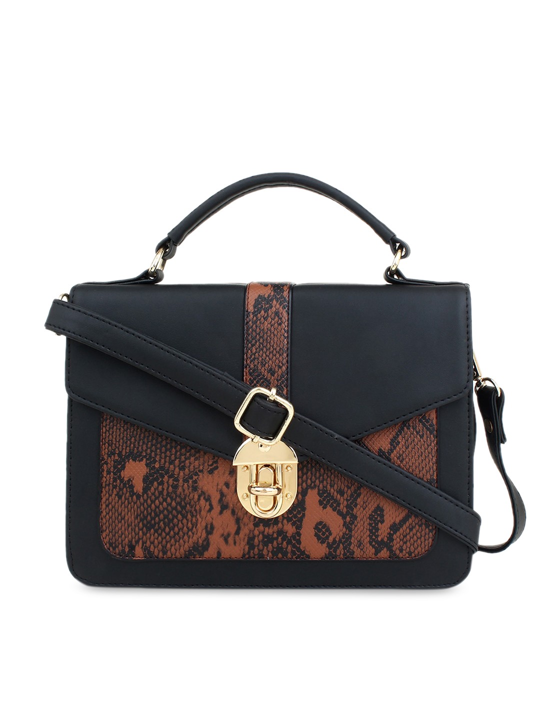 

LEGAL BRIBE Women Black Animal Printed Structured Satchel Bag