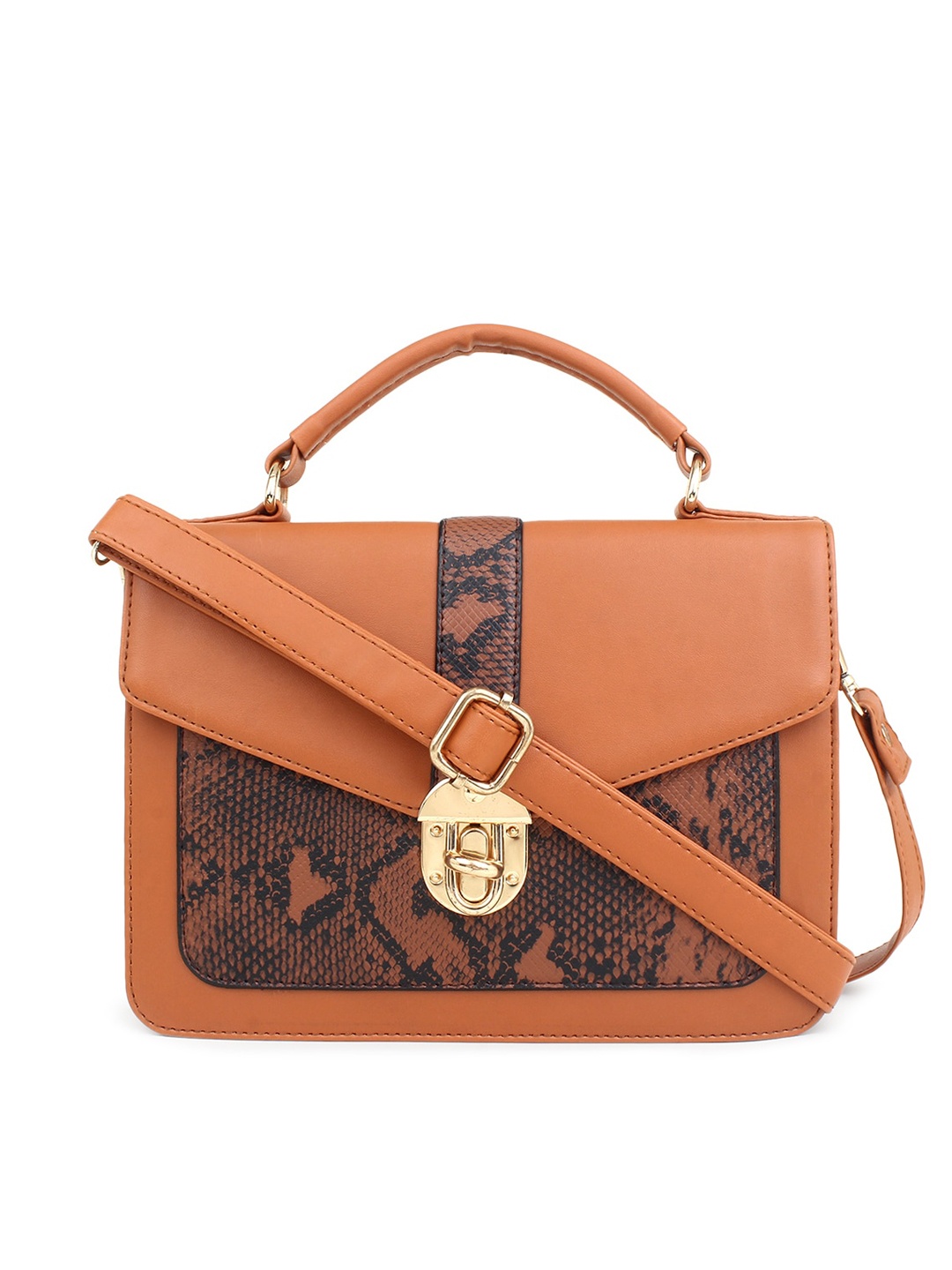 

LEGAL BRIBE Tan Brown Animal Printed PU Structured Satchel