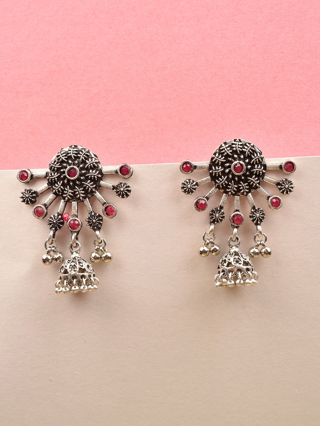 

Indi INSIDE Pink Silver Plated Oxidised Drop Earrings