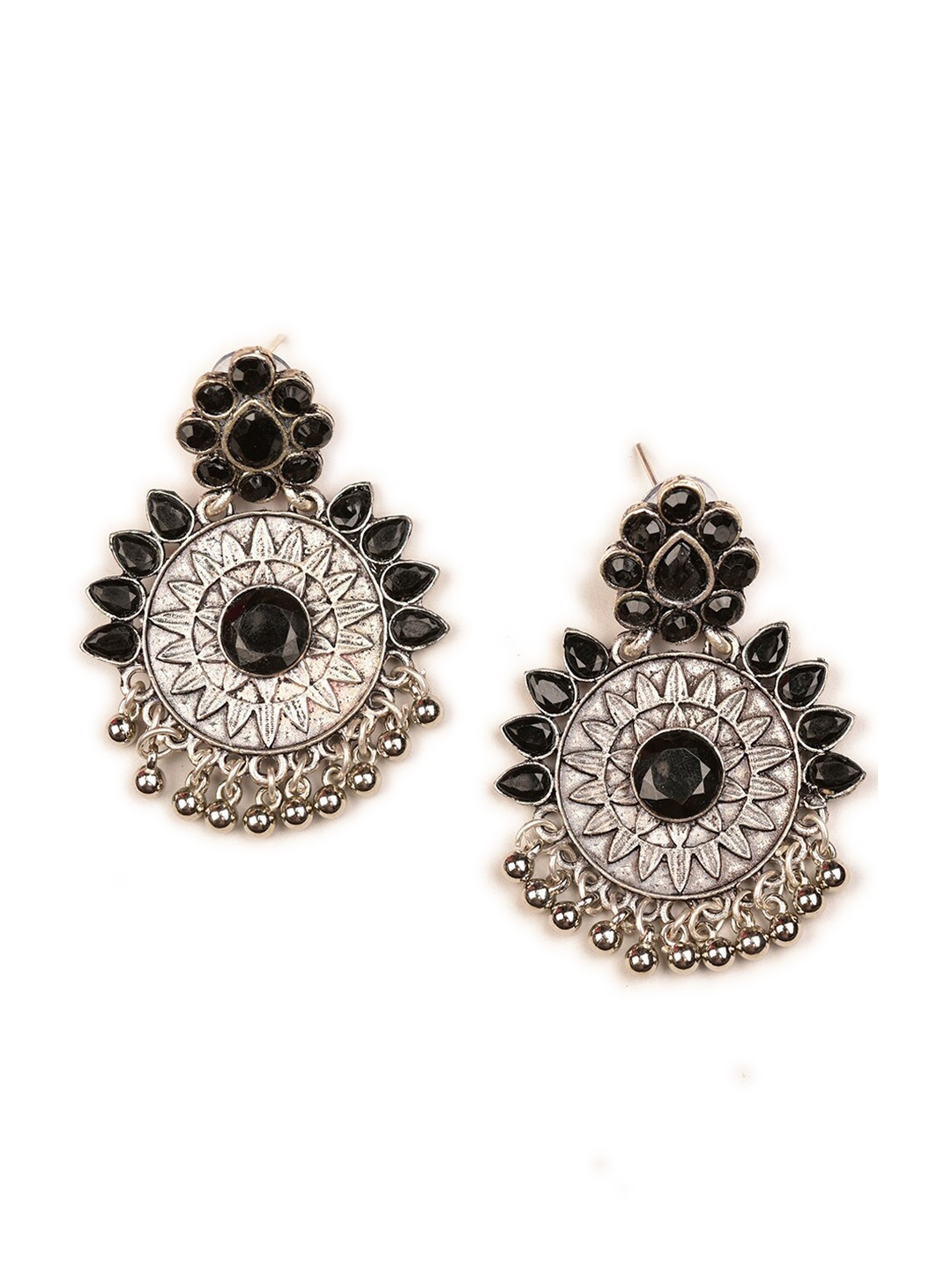 

Indi INSIDE Black Circular Silver Plated Oxidised Drop Earrings