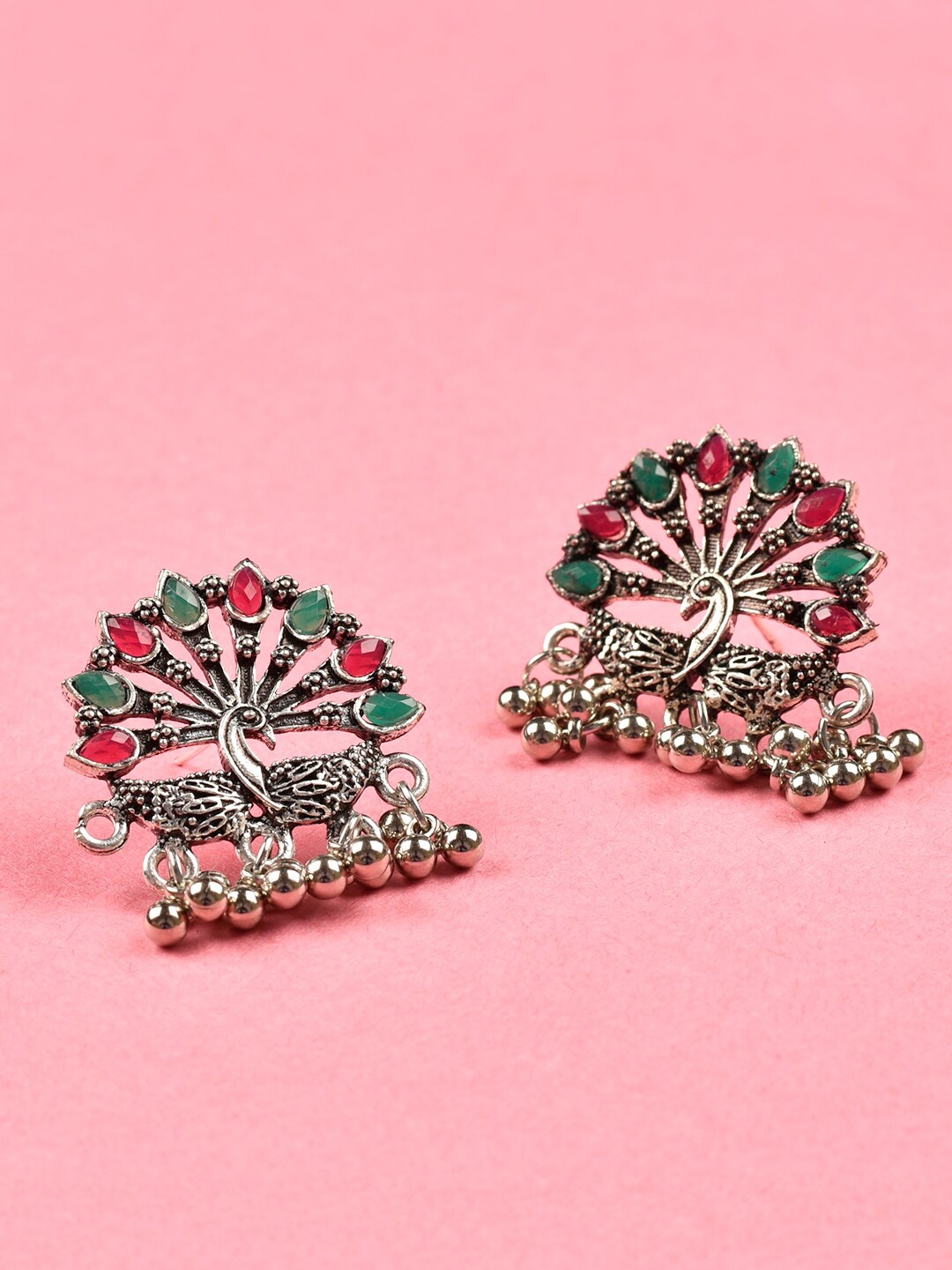 

Indi INSIDE Silver-Toned & Multicoloured Floral Studs Earrings