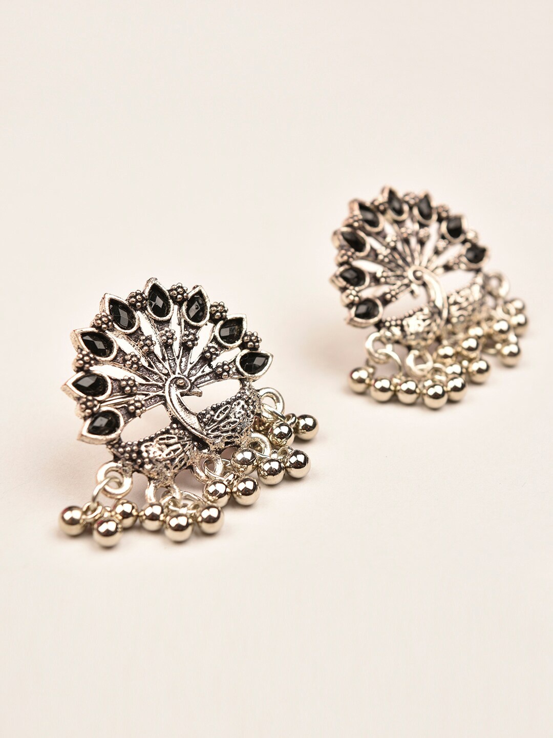 

Indi INSIDE Black & Silver Plated Oxidised Dome Shaped Drop Earrings