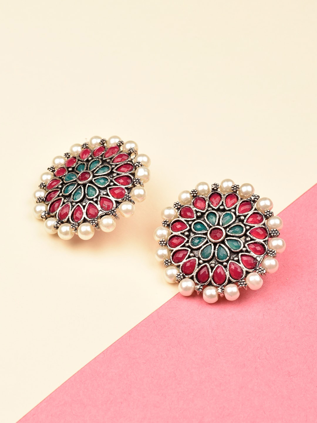 

Indi INSIDE Silver Plated Oxidised Studs Earrings, Multi