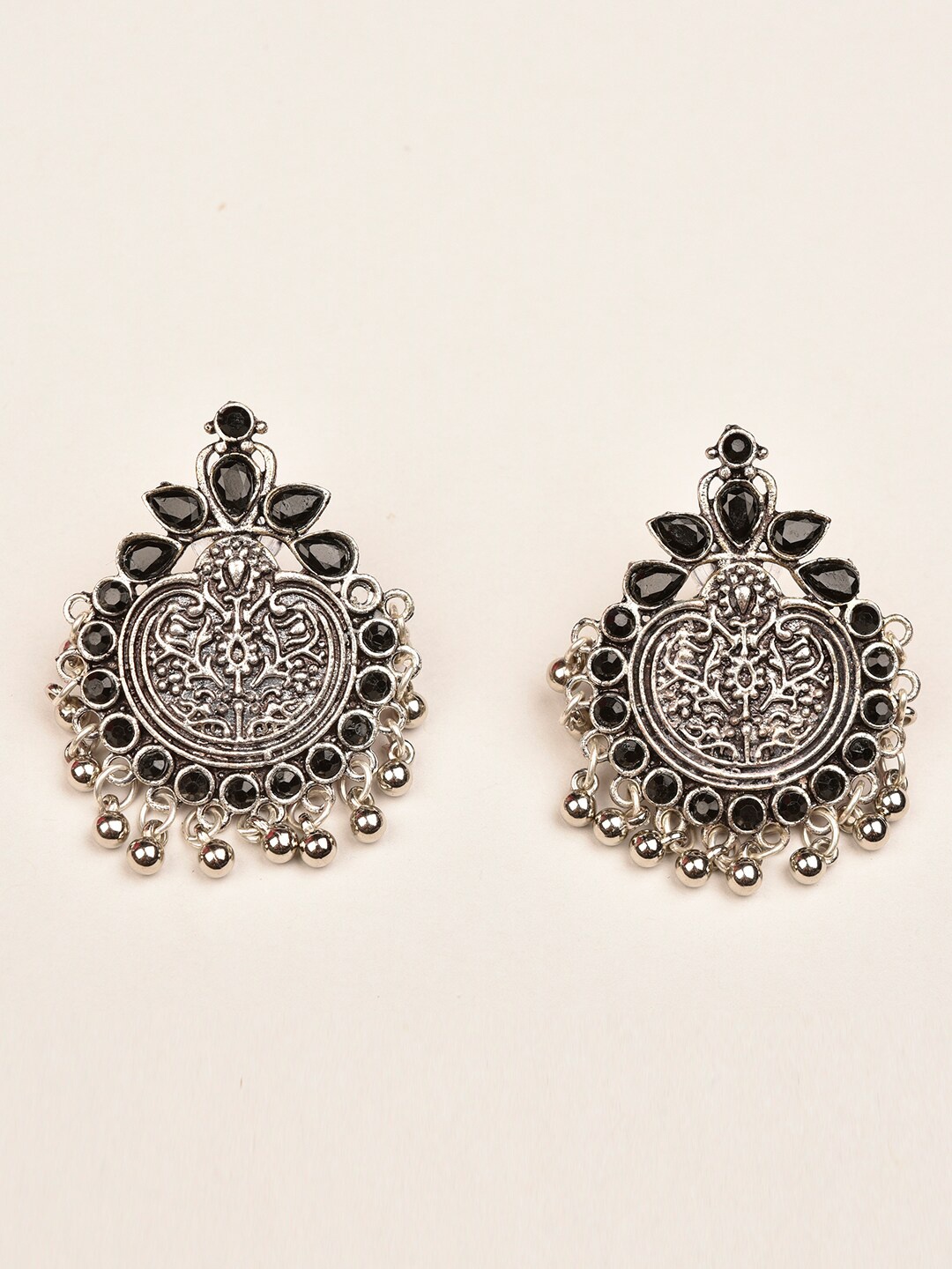 

Indi INSIDE Silver-Toned & Black Dome Shaped Studs Earrings