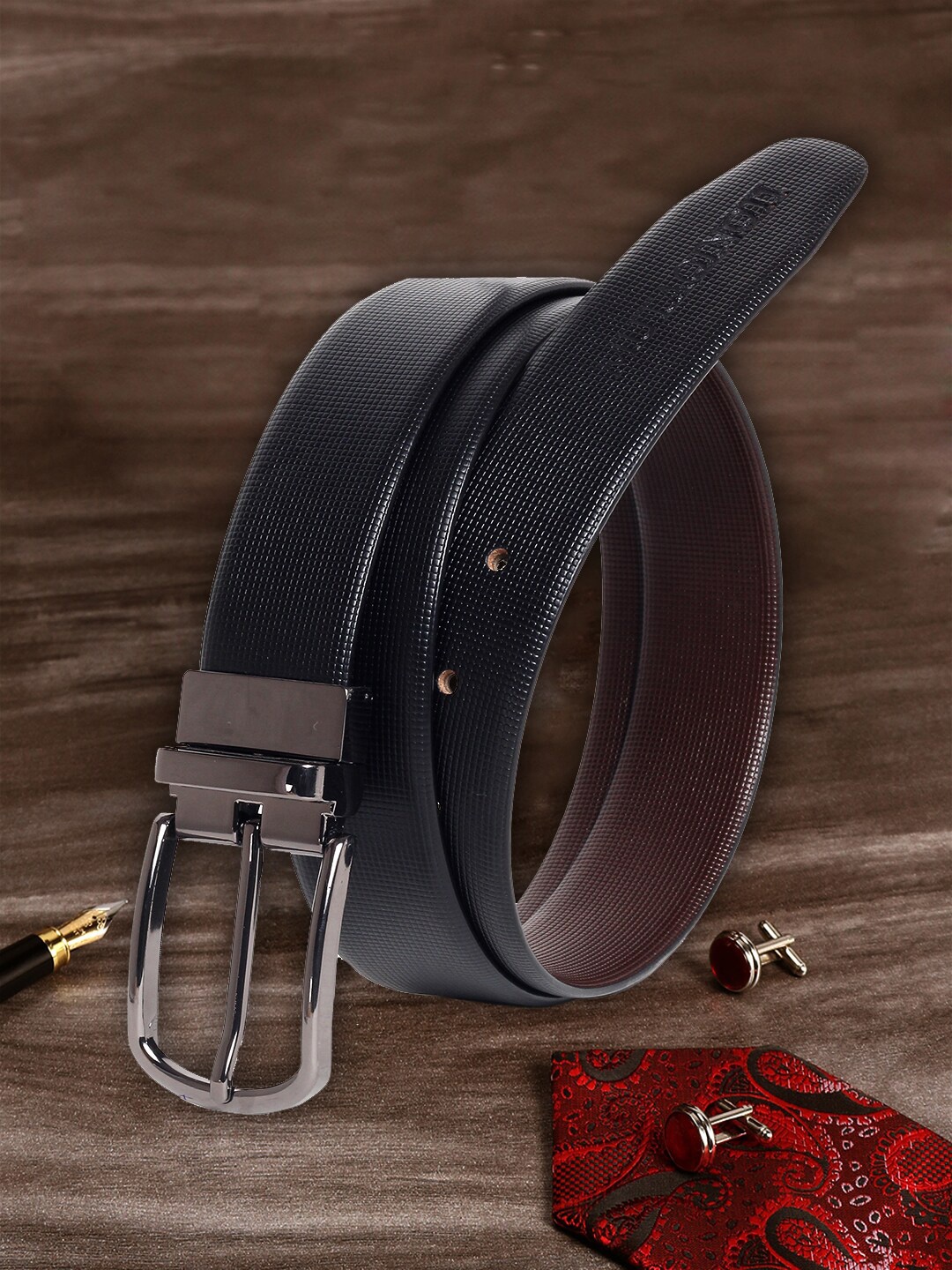 

MUTAQINOTI Men Black Leather Formal Belt