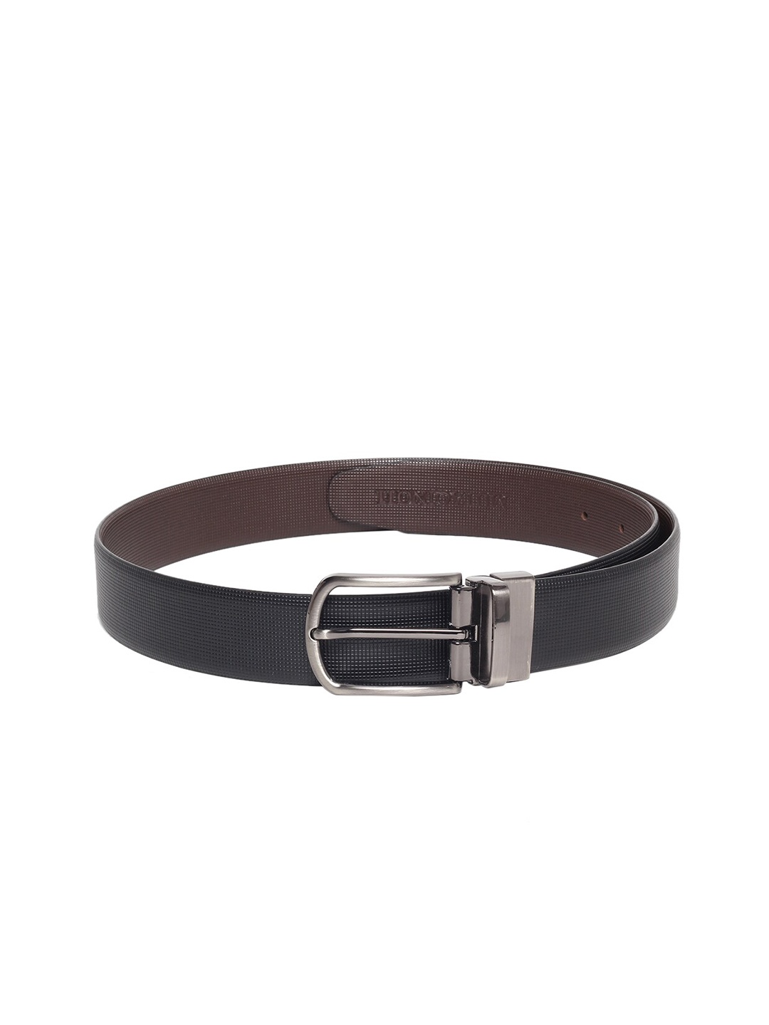 

MUTAQINOTI Men Black & Brown Textured Leather Belt