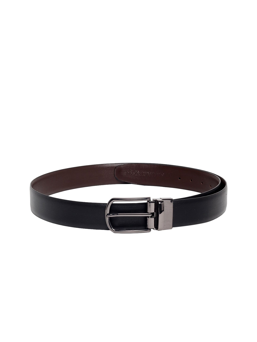 

MUTAQINOTI Men Black Leather Reversible Formal Belt