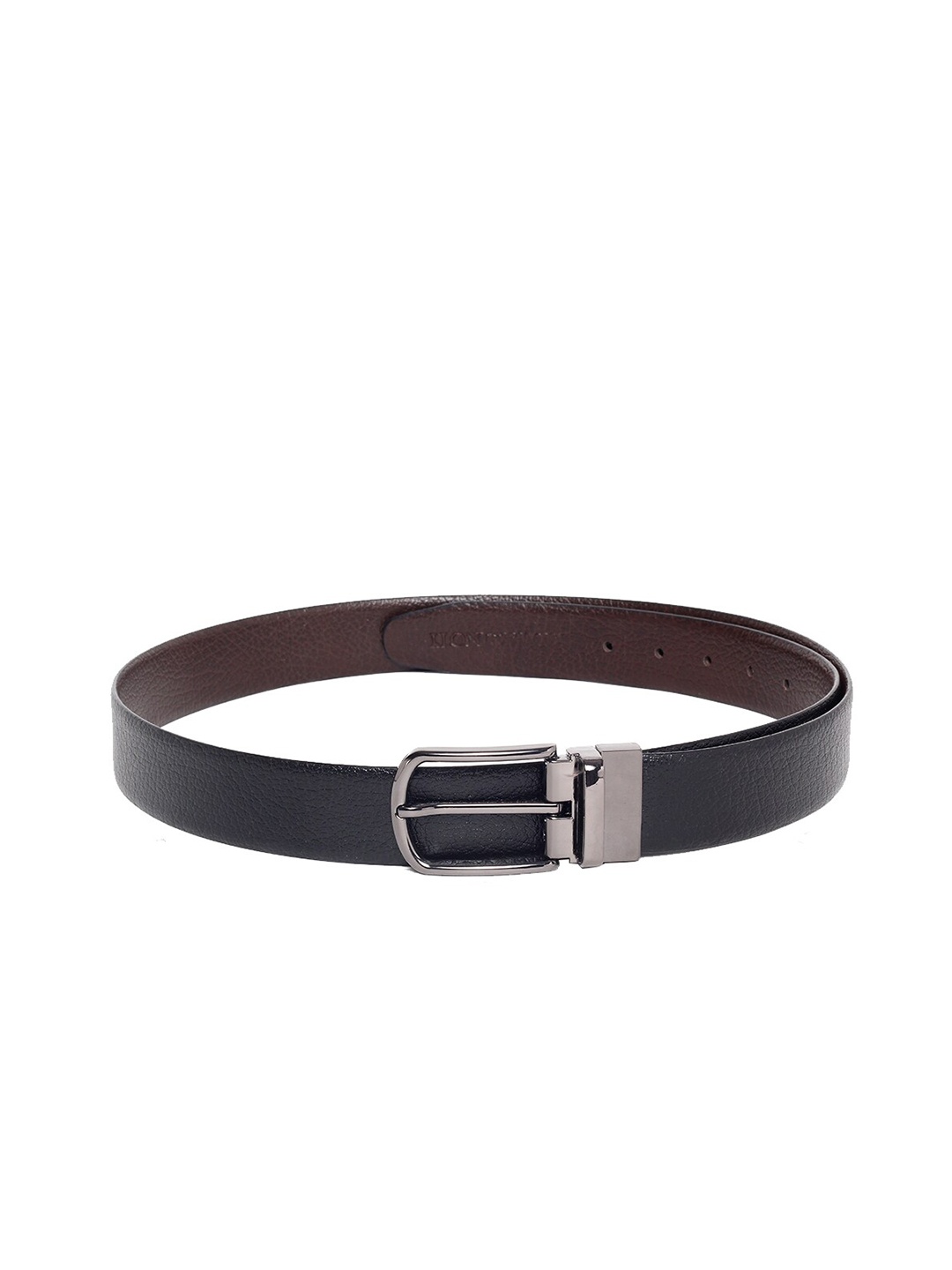 

MUTAQINOTI Men Black & Brown Textured Leather Reversible Formal Belt