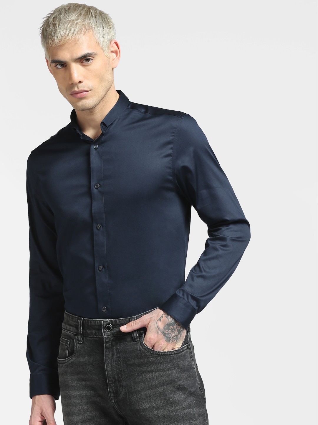 

Jack & Jones Men Navy Blue Slim Fit Casual Cotton Shirt