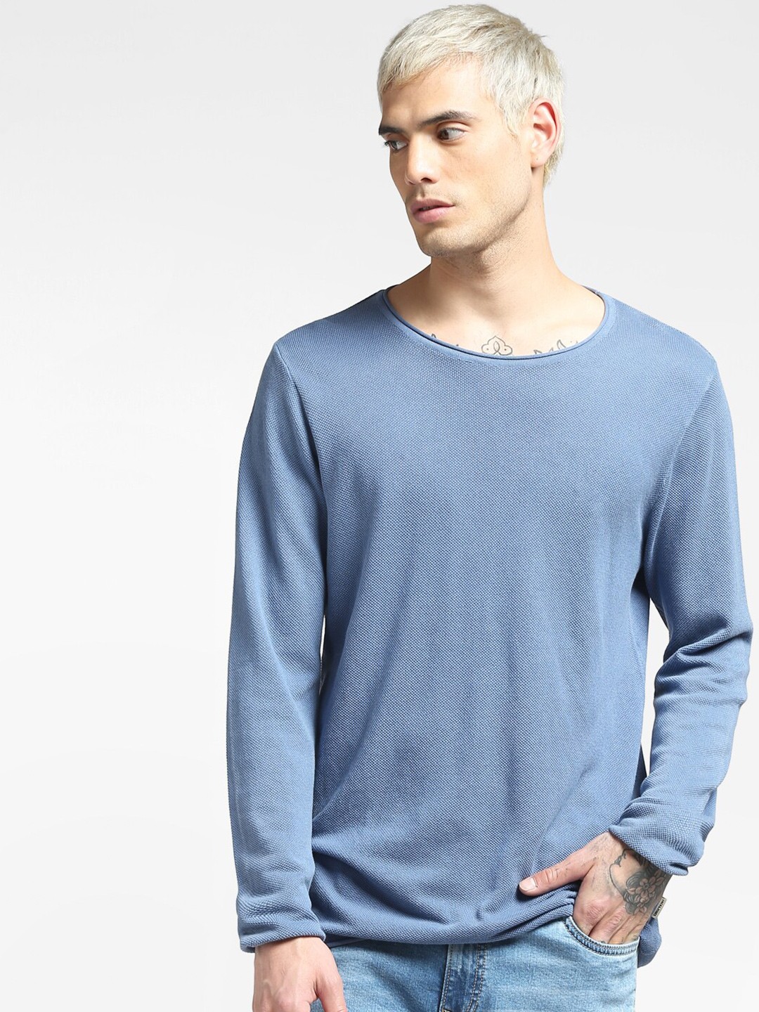 

Jack & Jones Men Blue Solid Cotton Pullover