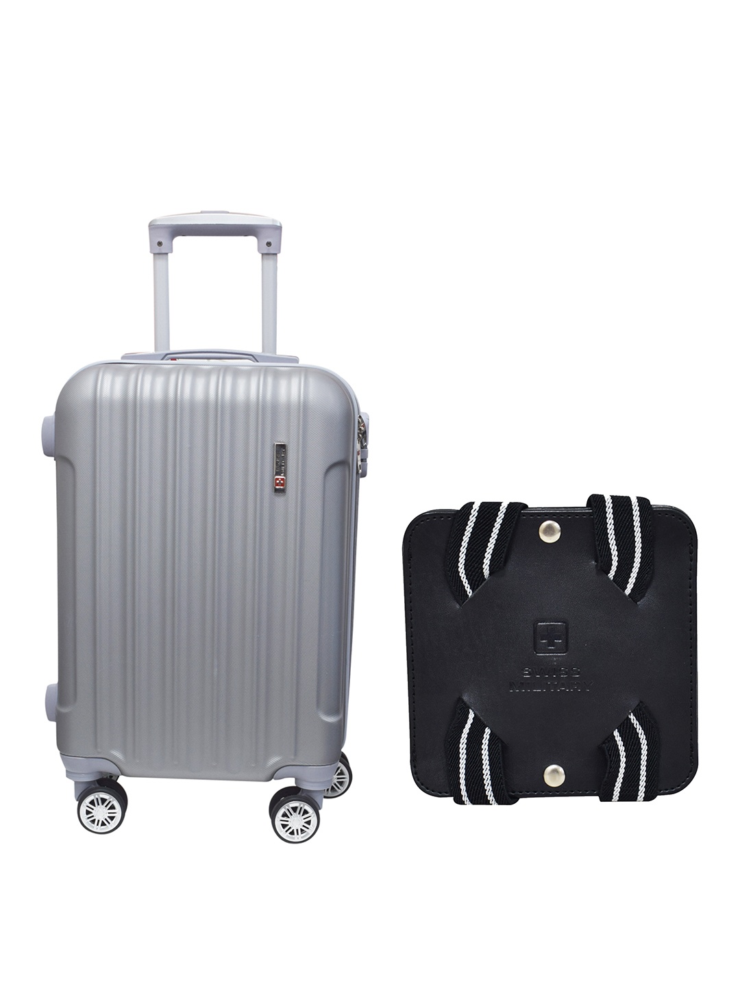

SWISS MILITARY Grey & Black Textured Soft-Sided Cabin Trolley Bag With Travel Luggage Belt