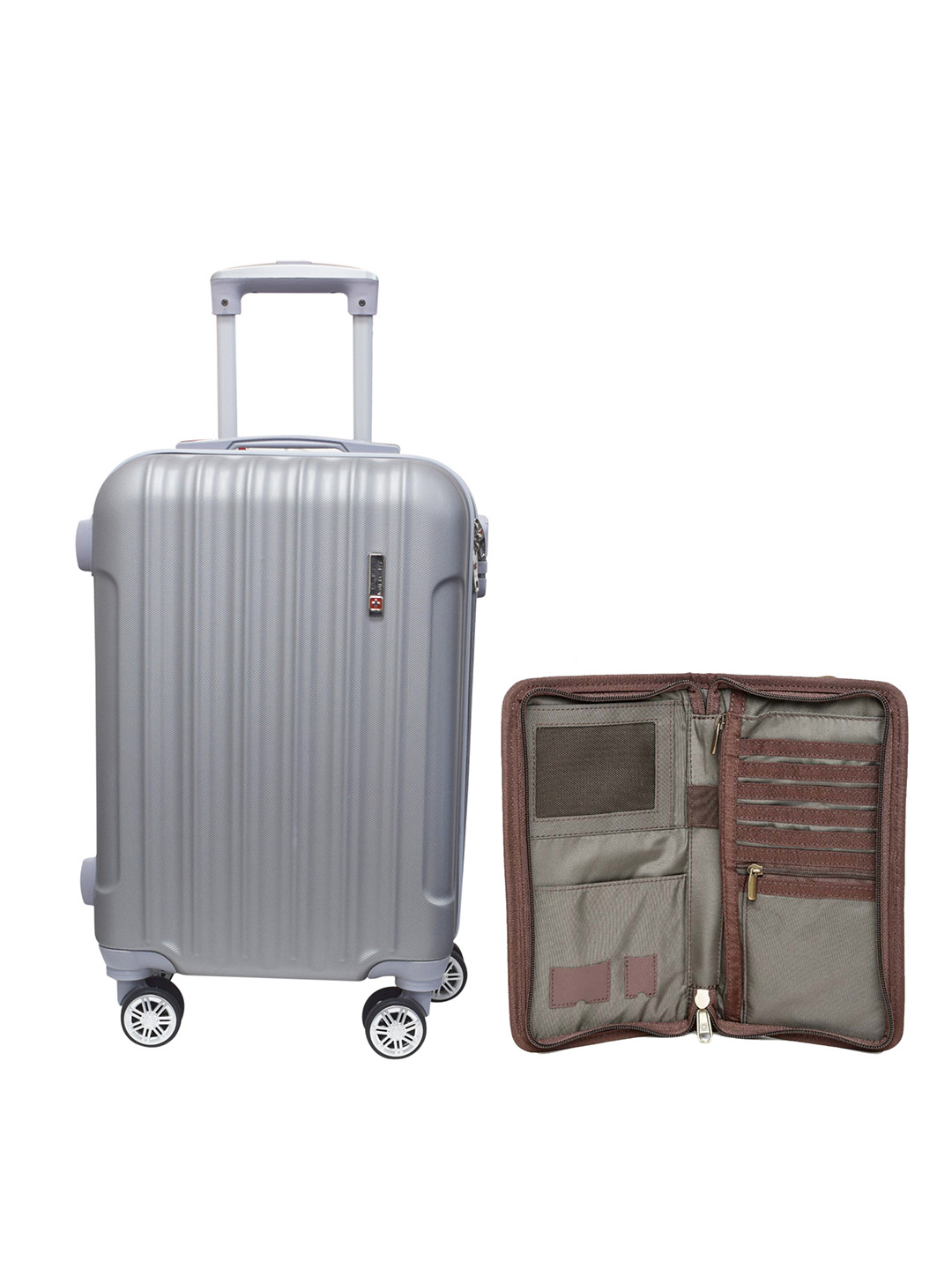 

SWISS MILITARY Combo Pack of Cabin Size Luggage And Travel Wallet, Grey