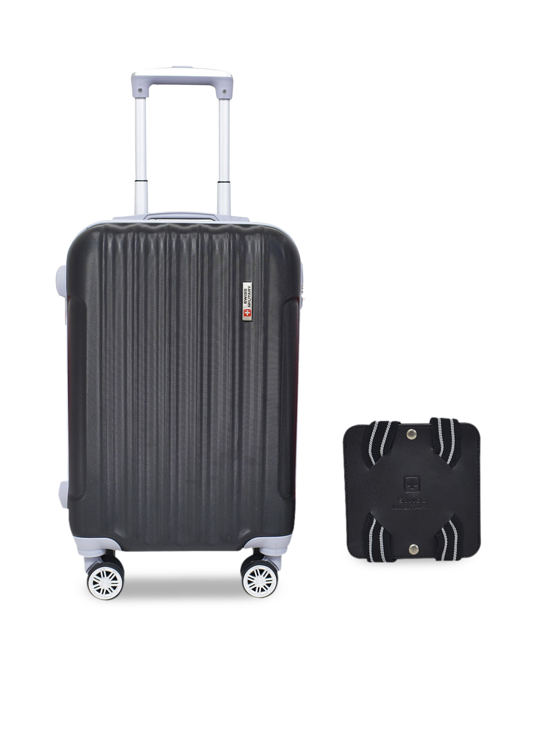 

SWISS MILITARY Unisex Black Textured Trolley Bag with Travel Luggage Belt