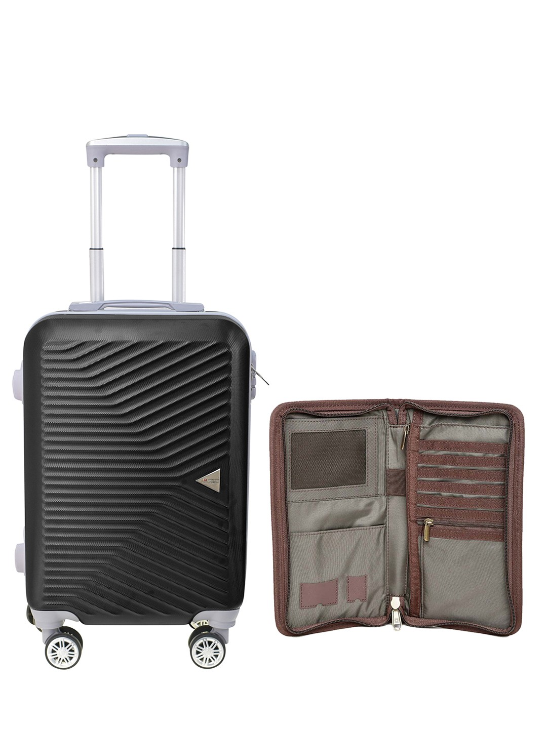 

SWISS MILITARY Black & Brown Solid Cabin Trolley With Travel Wallet