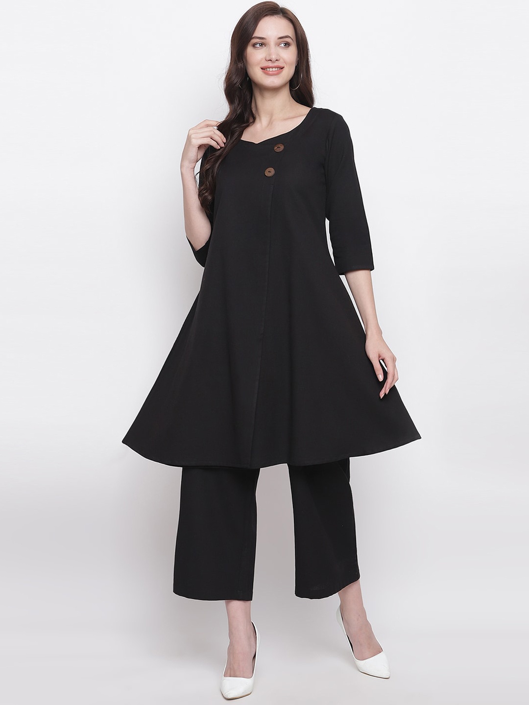 

FABNEST Women Black Pure Cotton Kurti with Palazzos