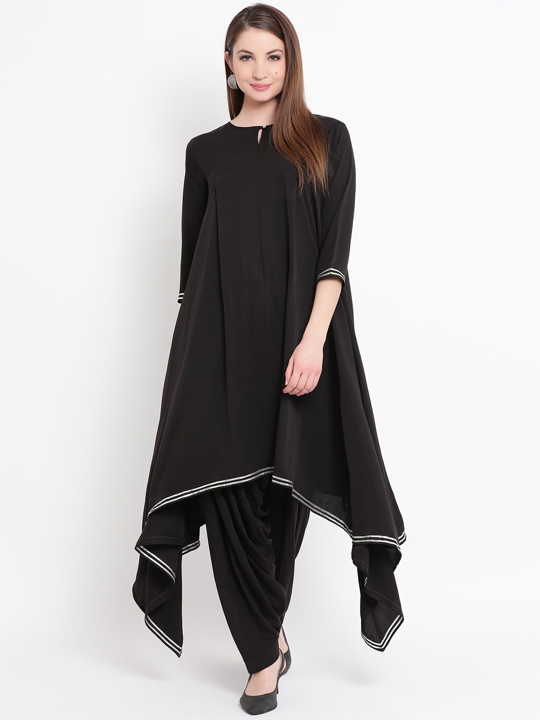 

FABNEST Women Black Pleated Gotta Patti Kurti with Salwar