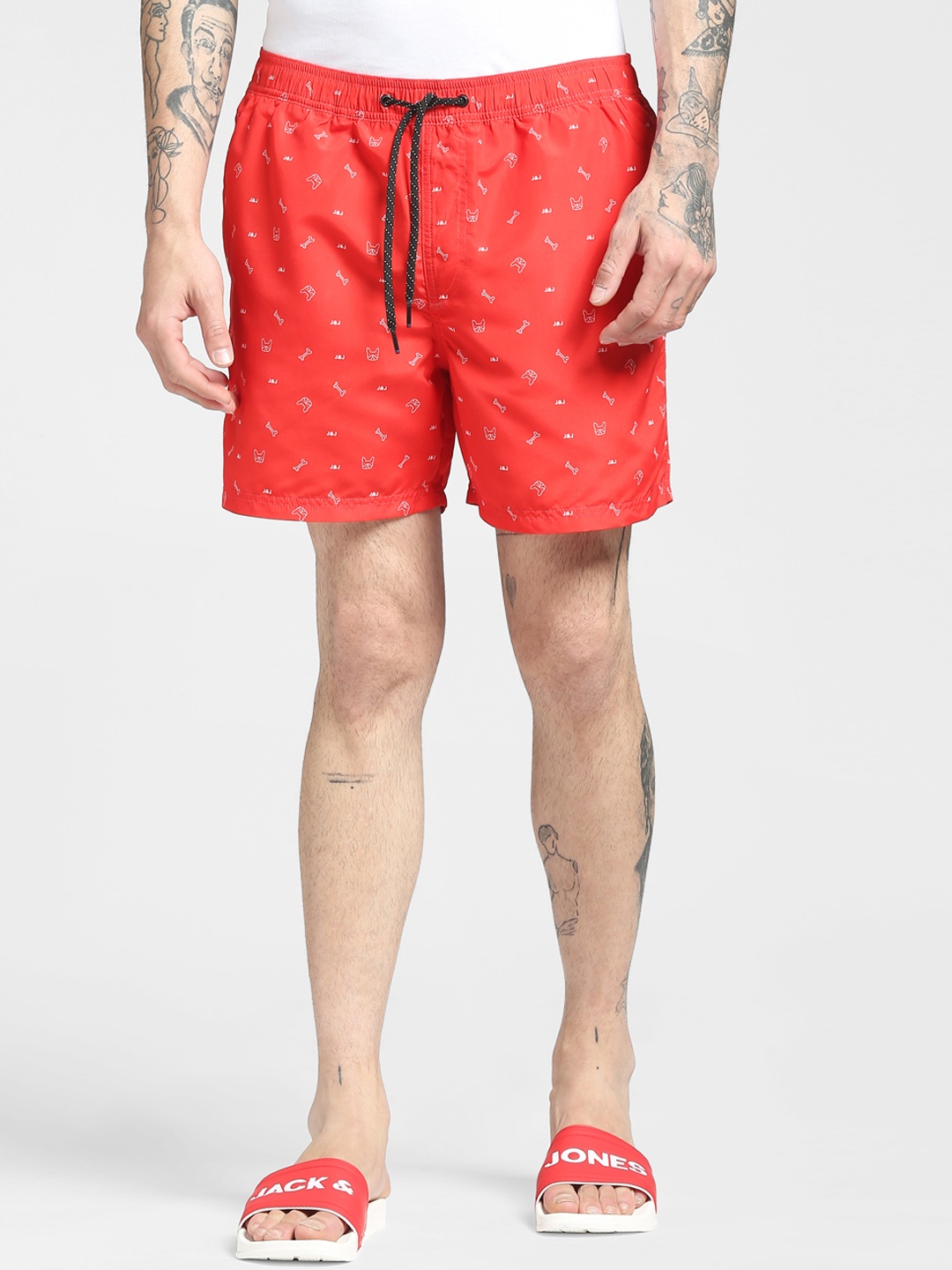 

Jack & Jones Men Red Conversational Printed Shorts