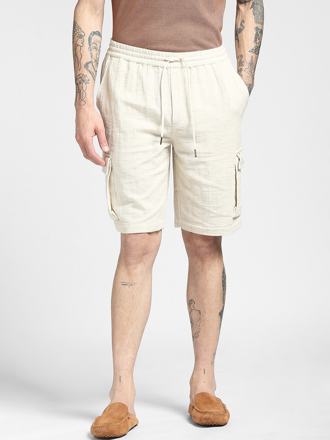 

Jack & Jones Men Off White Low-Rise Cotton Shorts