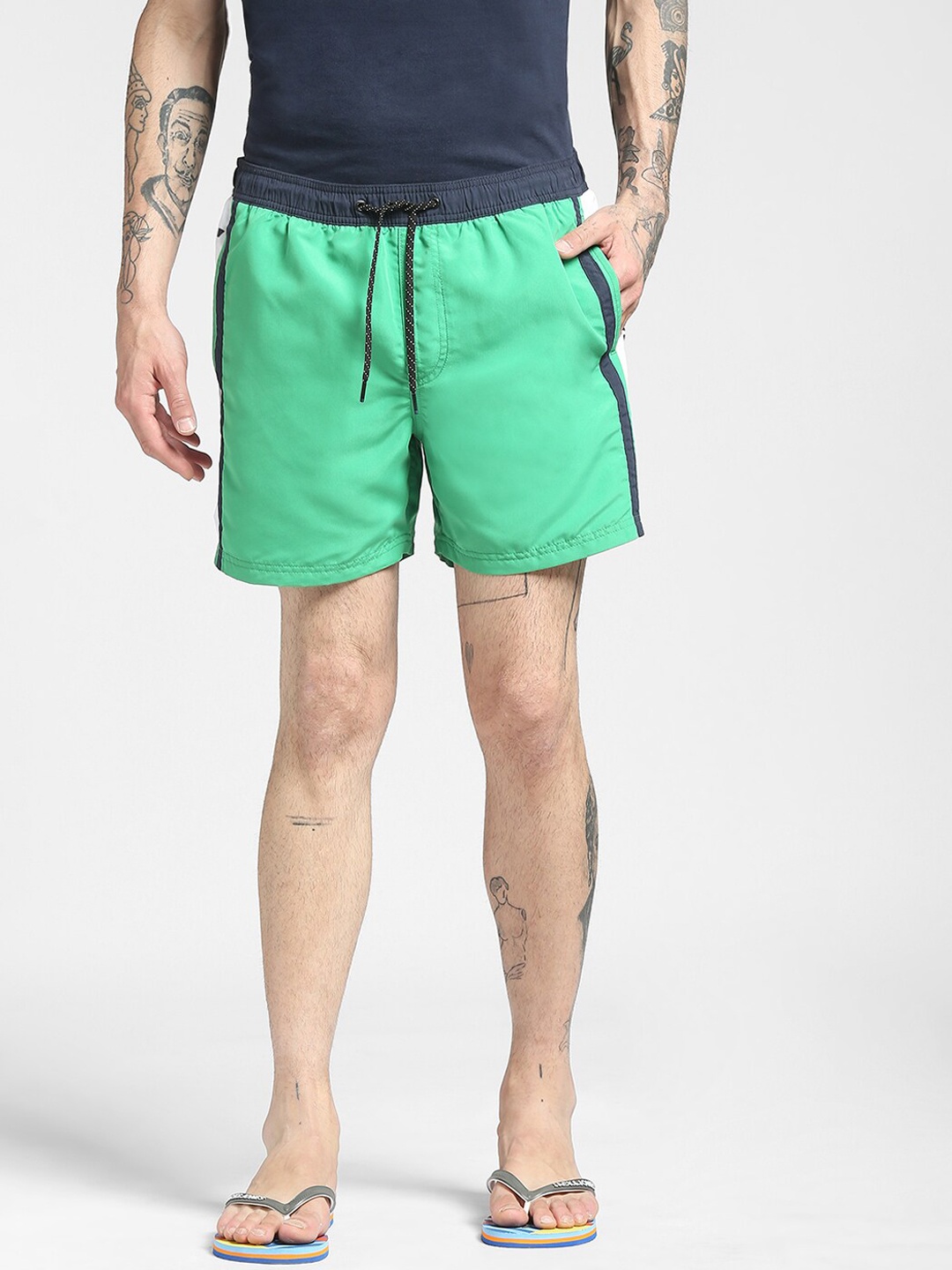 

Jack & Jones Men Green Solid Shorts
