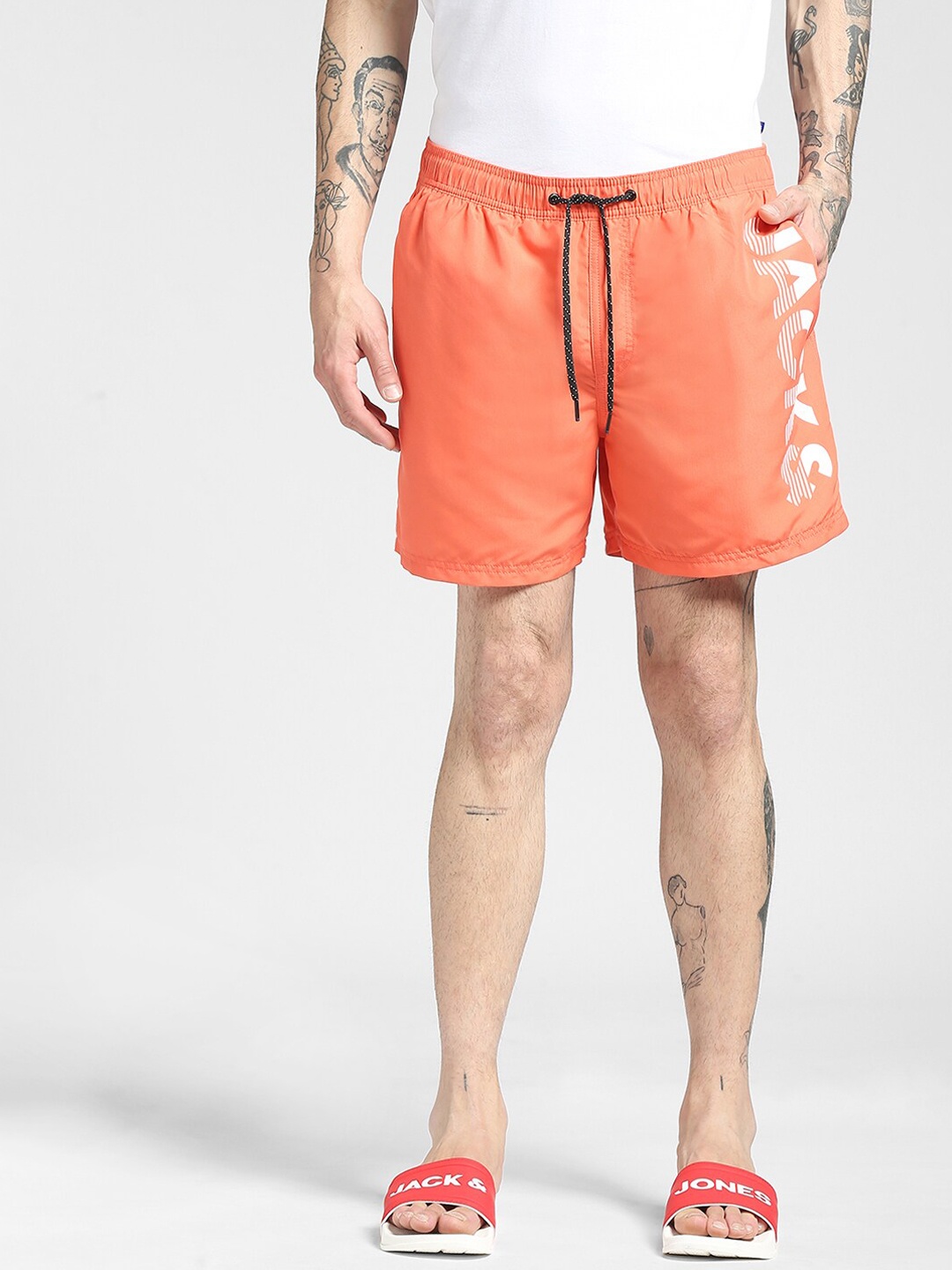 

Jack & Jones Men Orange Typography Printed Shorts