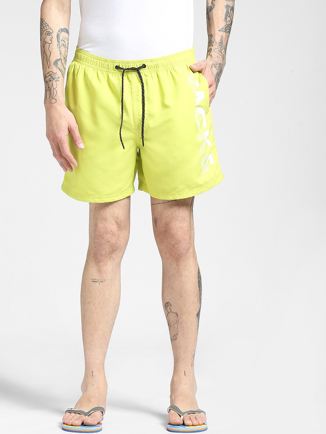 

Jack & Jones Men Lime Green Typography Printed Shorts