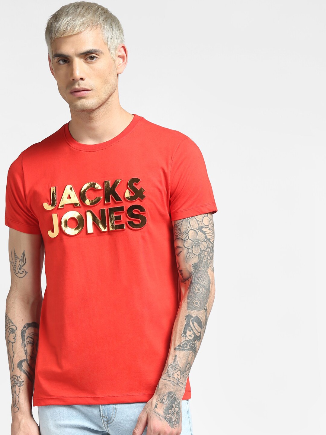 

Jack & Jones Men Red Typography Printed Slim Fit T-shirt
