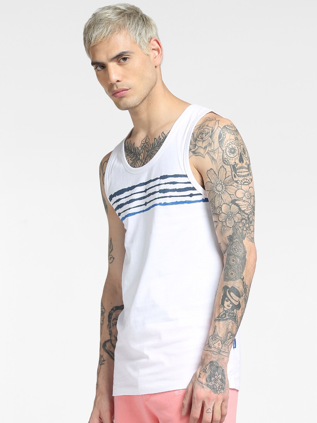 

Jack & Jones Men White Striped Slim Fit Cotton T-shirt