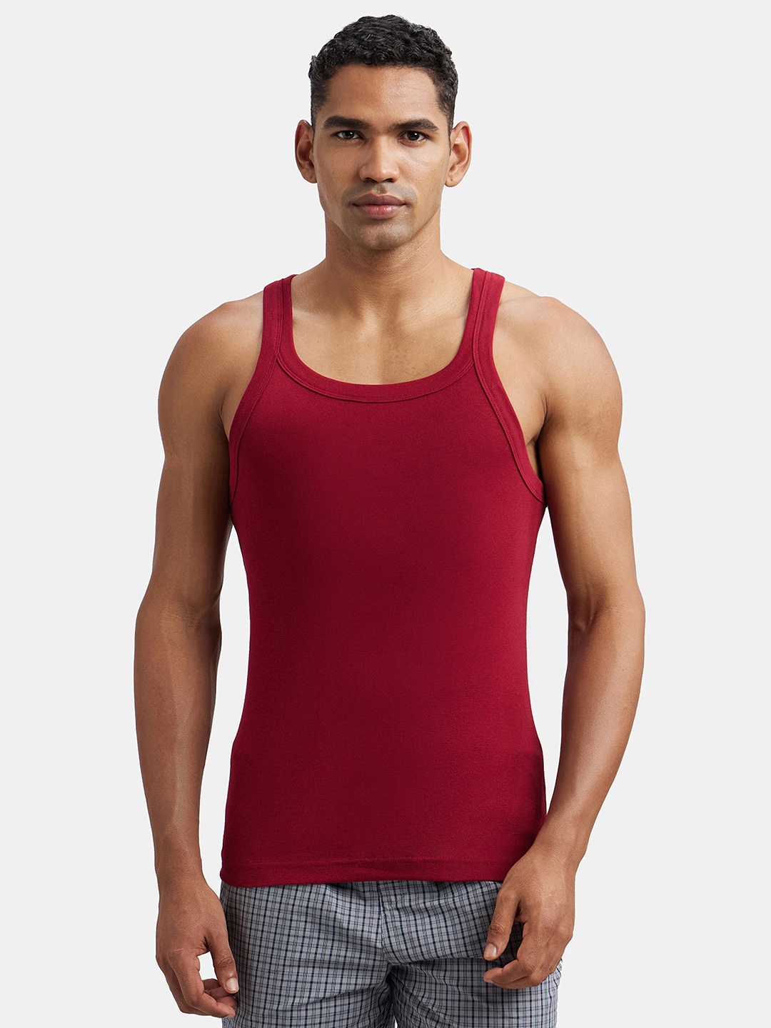 

Jockey Combed Cotton Rib Square Neck Gym Vest-US26, Red