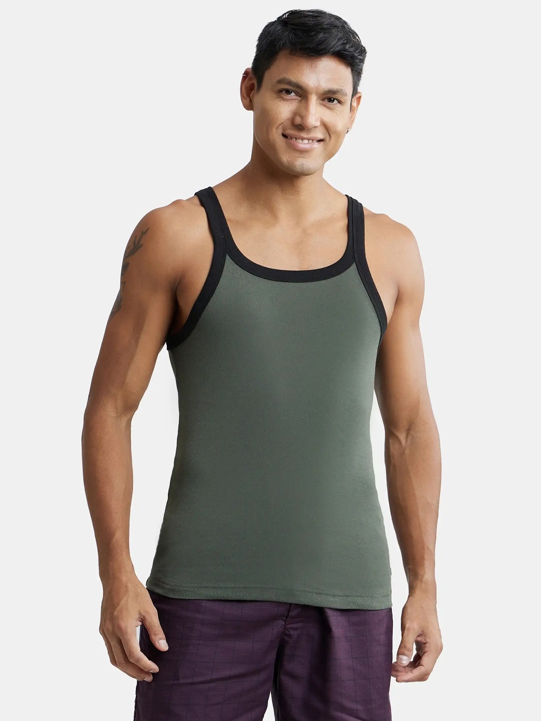 

Jockey Combed Cotton Rib Square Neck Gym Vest-US27, Olive