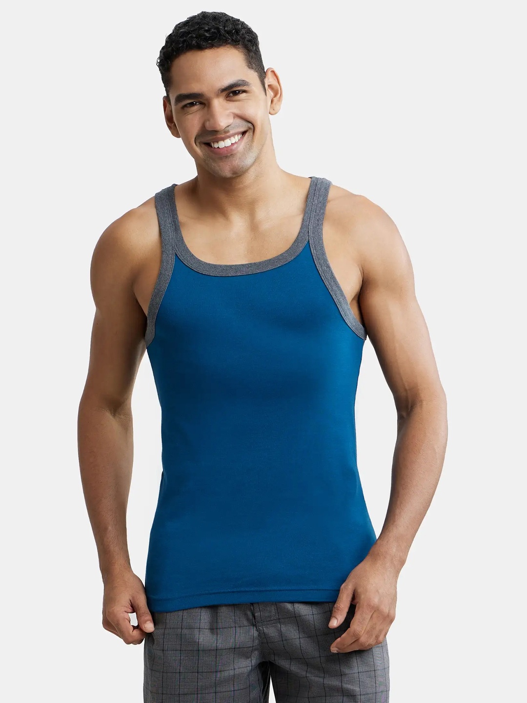 

Jockey Combed Cotton Rib Square Neck Gym Vest-US27, Blue