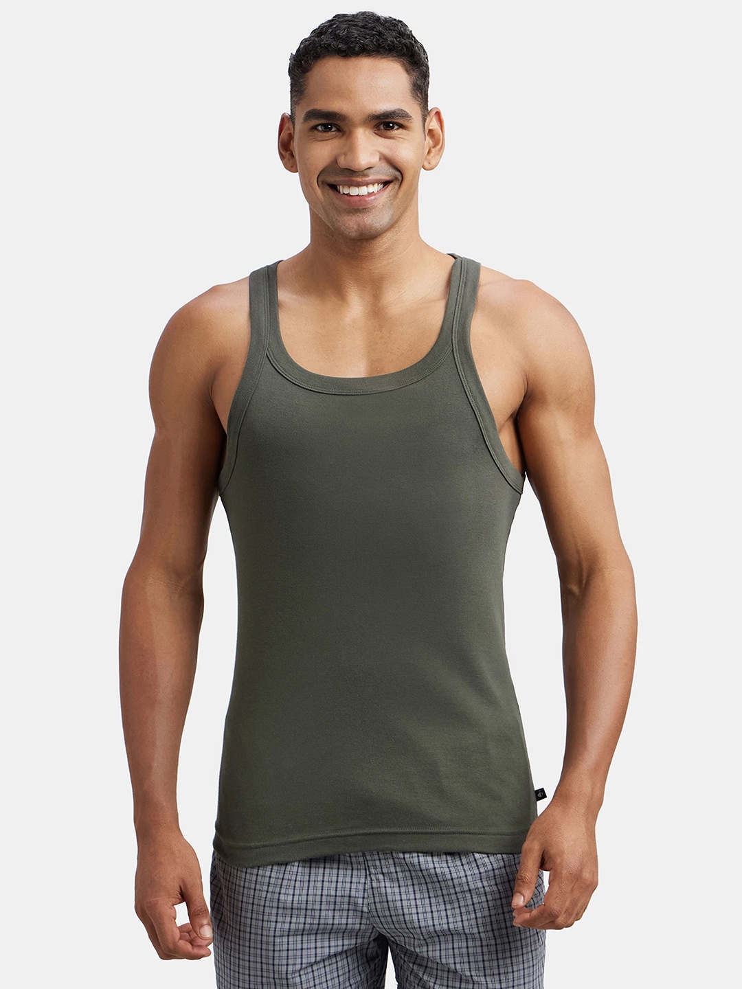 

Jockey Combed Cotton Rib Square Neck Gym Vest-US26, Olive