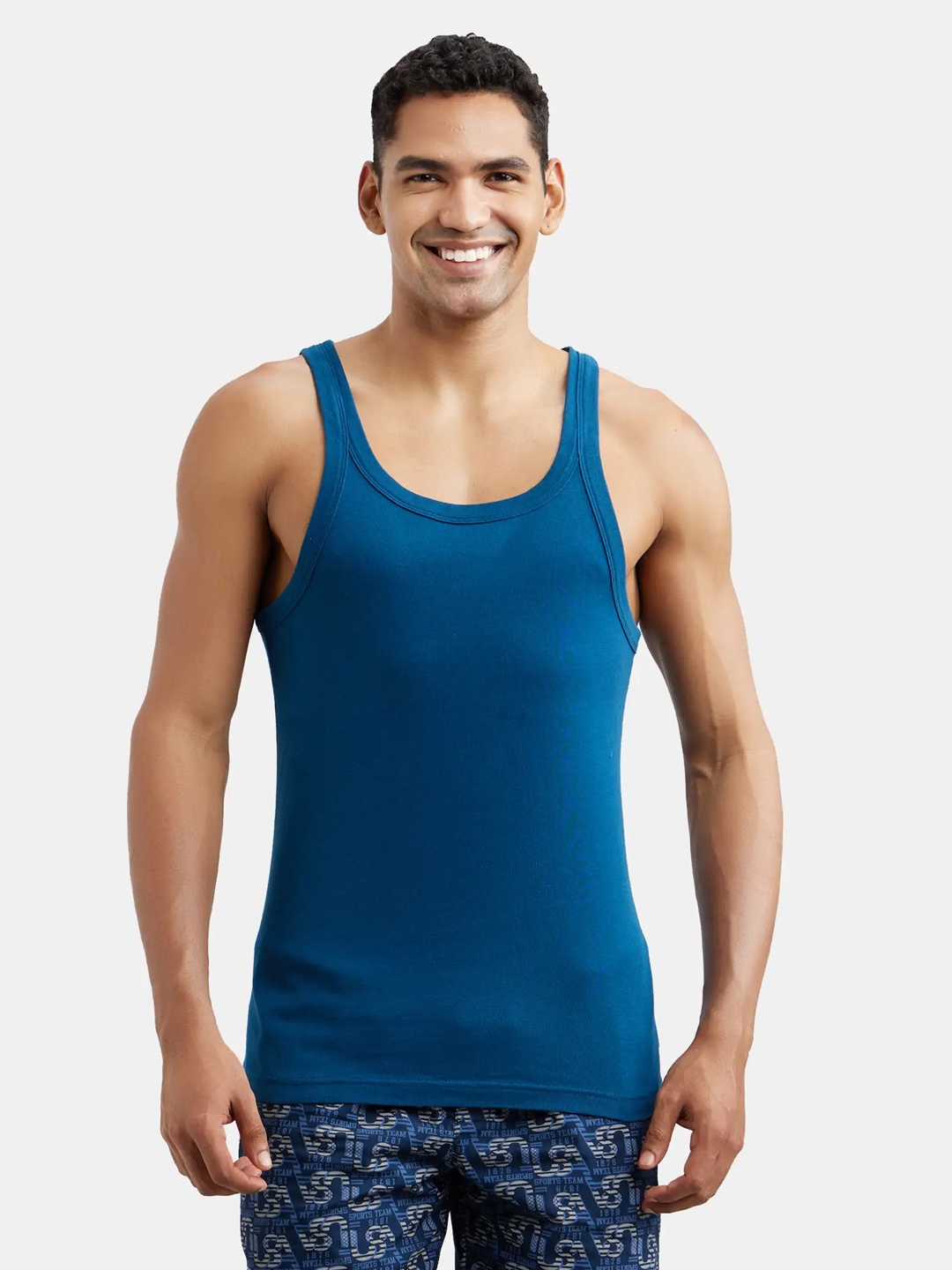 

Jockey Combed Cotton Rib Square Neck Gym Vest-US26, Blue