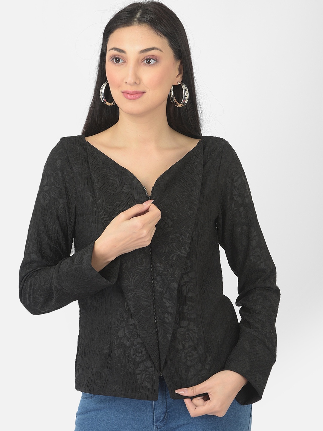 

Latin Quarters Women Black Geometric Crop Tailored Jacket