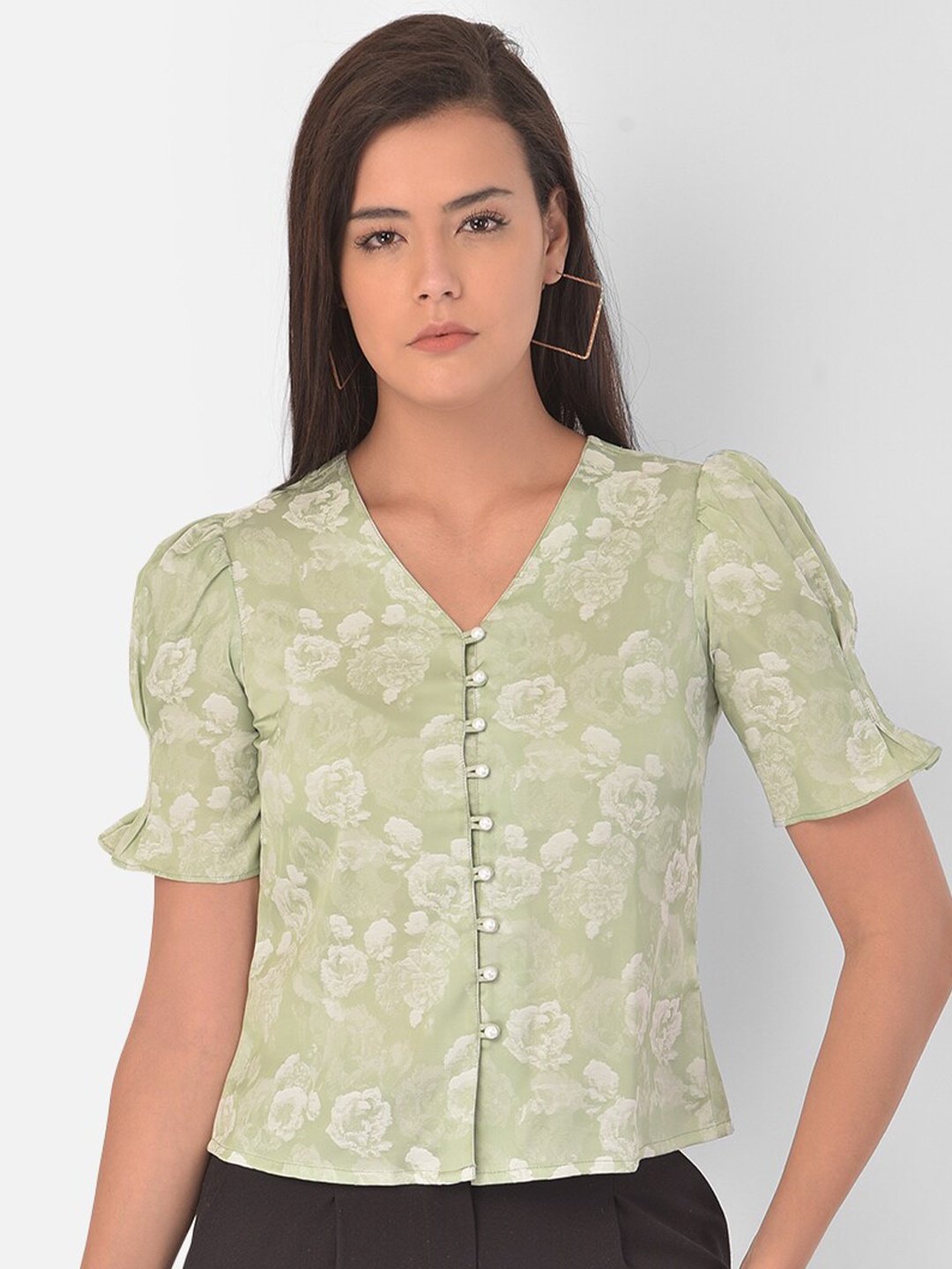 

Latin Quarters Green Floral Print Top