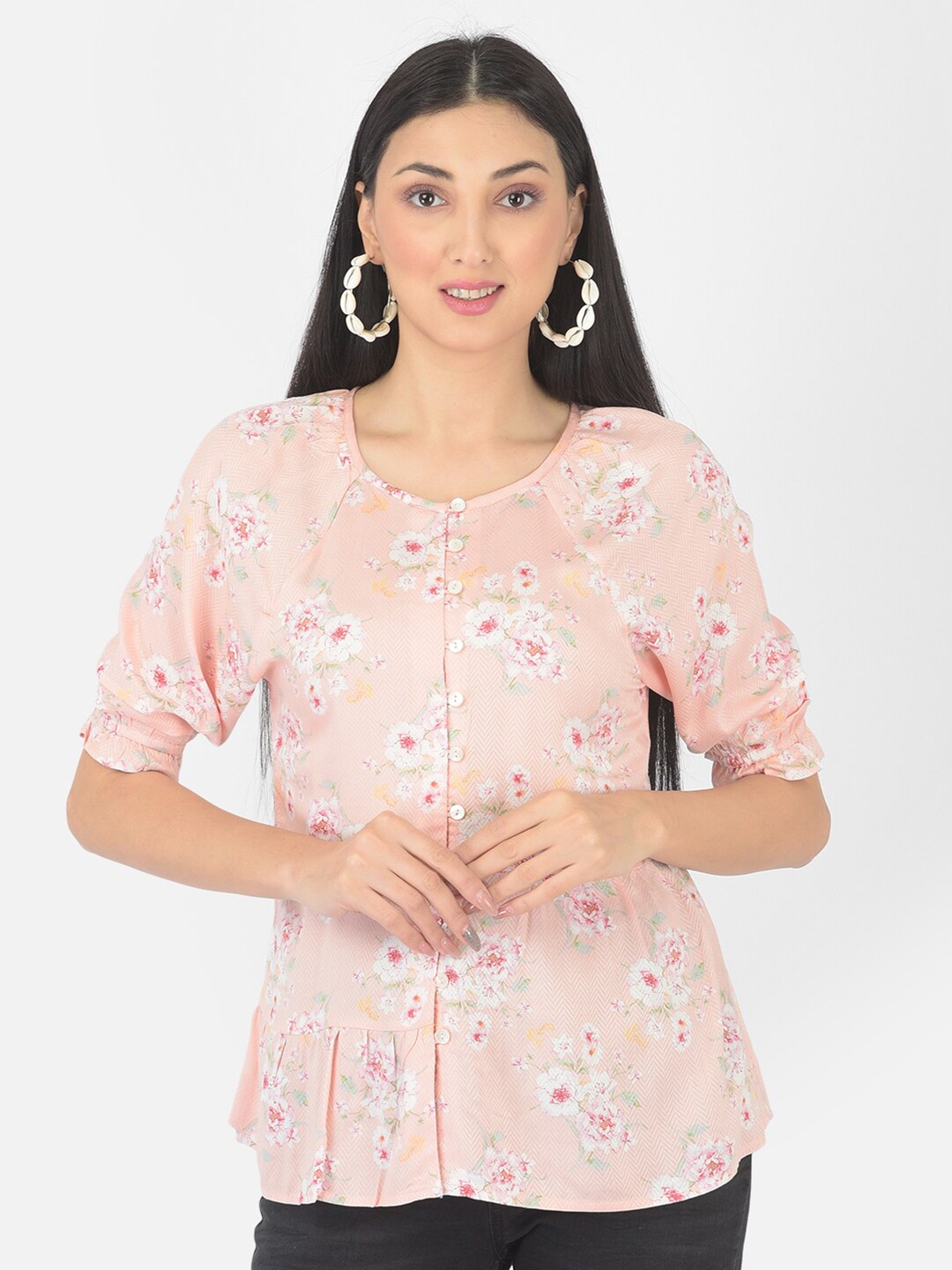 

Latin Quarters Women Peach-Coloured Floral Printed Top