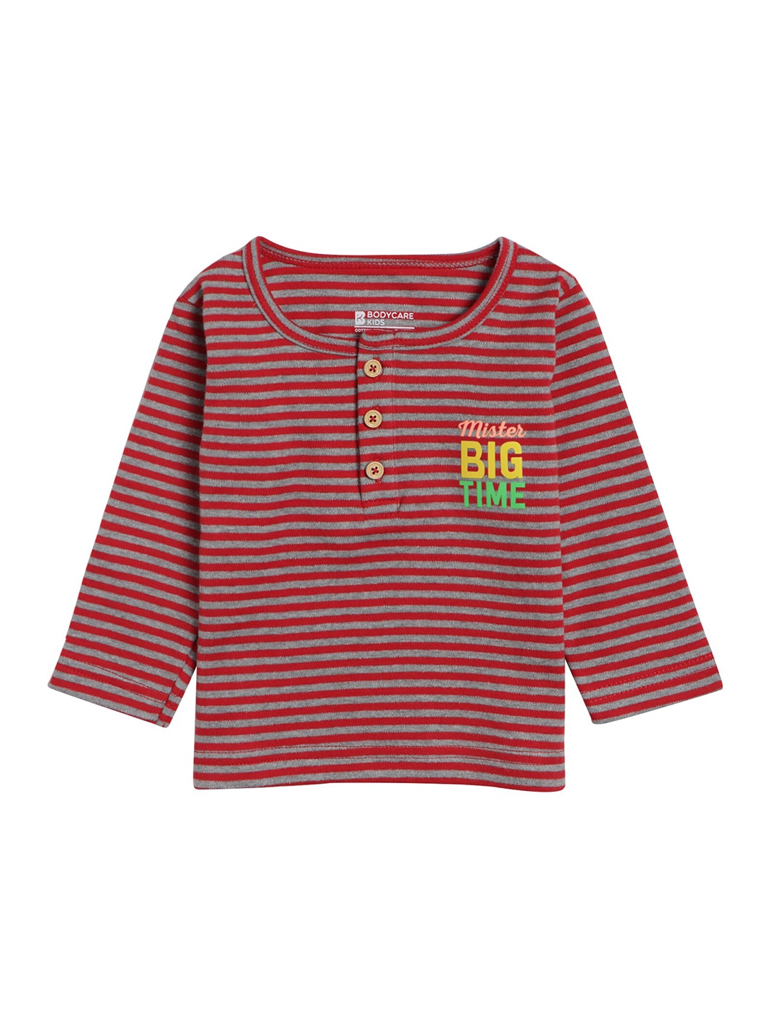 

Bodycare Kids Boys Red & Grey Striped Henley Neck T-shirt