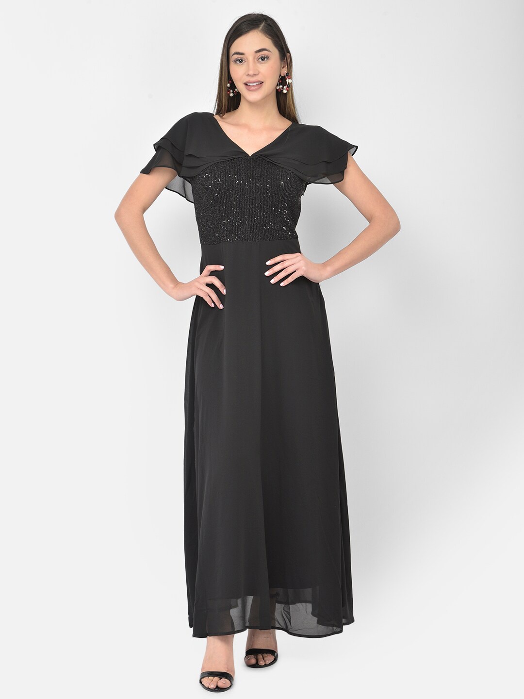 

Latin Quarters Women Black Embellished Maxi Dress