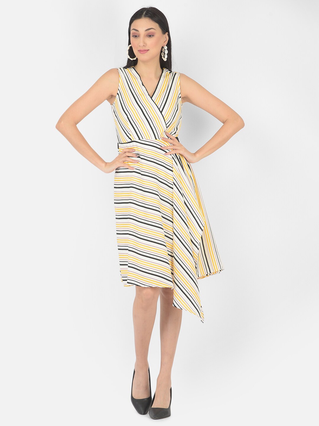 

Latin Quarters Yellow Striped Wrap Dress