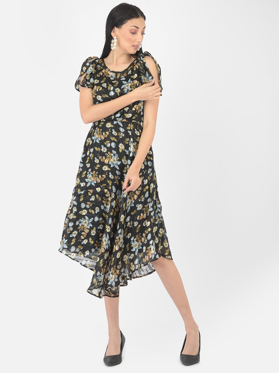 

Latin Quarters Black & Blue Floral Printed Midi Dress