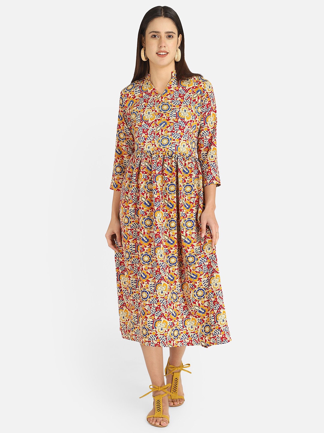 

Fbella Women Multicoloured Floral Printed A-Line Midi Dress, Multi