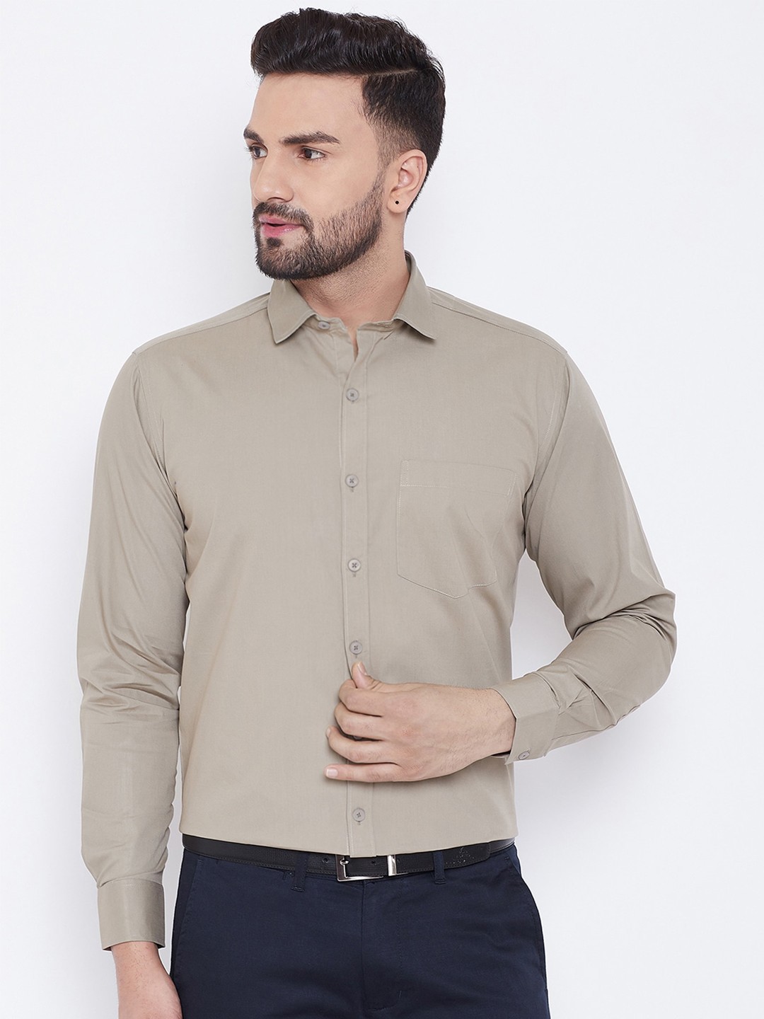 

D Kumar Men Beige Cotton Standard Formal Shirt