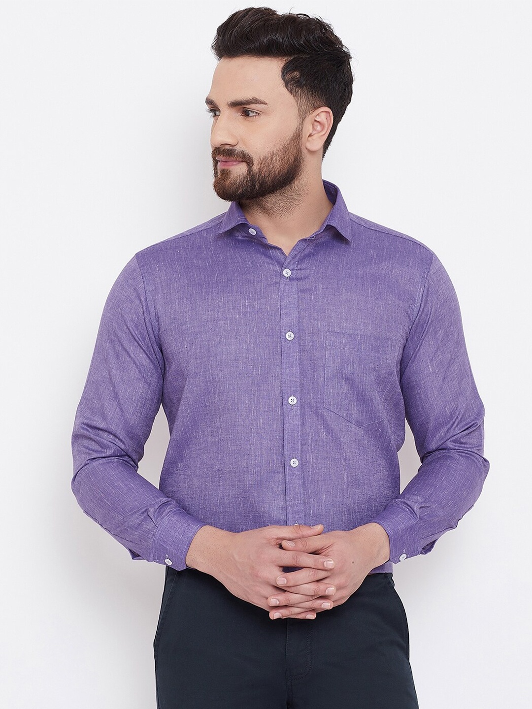 D Kumar Men Purple Standard Cotton Formal Shirt - buy at the price of ...