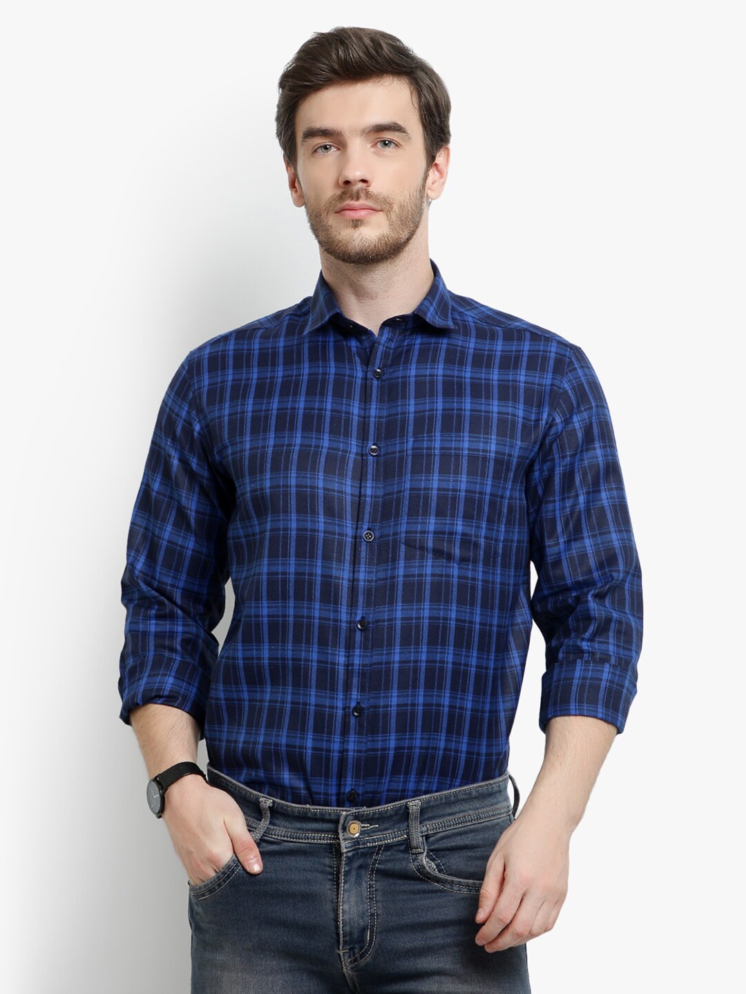 

D Kumar Men Blue Standard Checked Formal Shirt