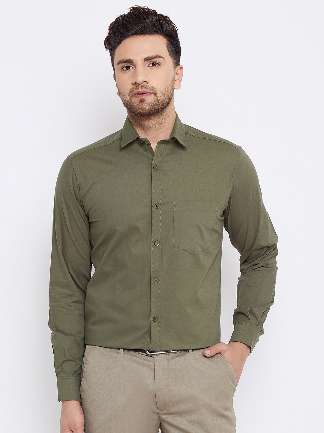 

D Kumar Men Olive Green Standard Formal Cotton Shirt