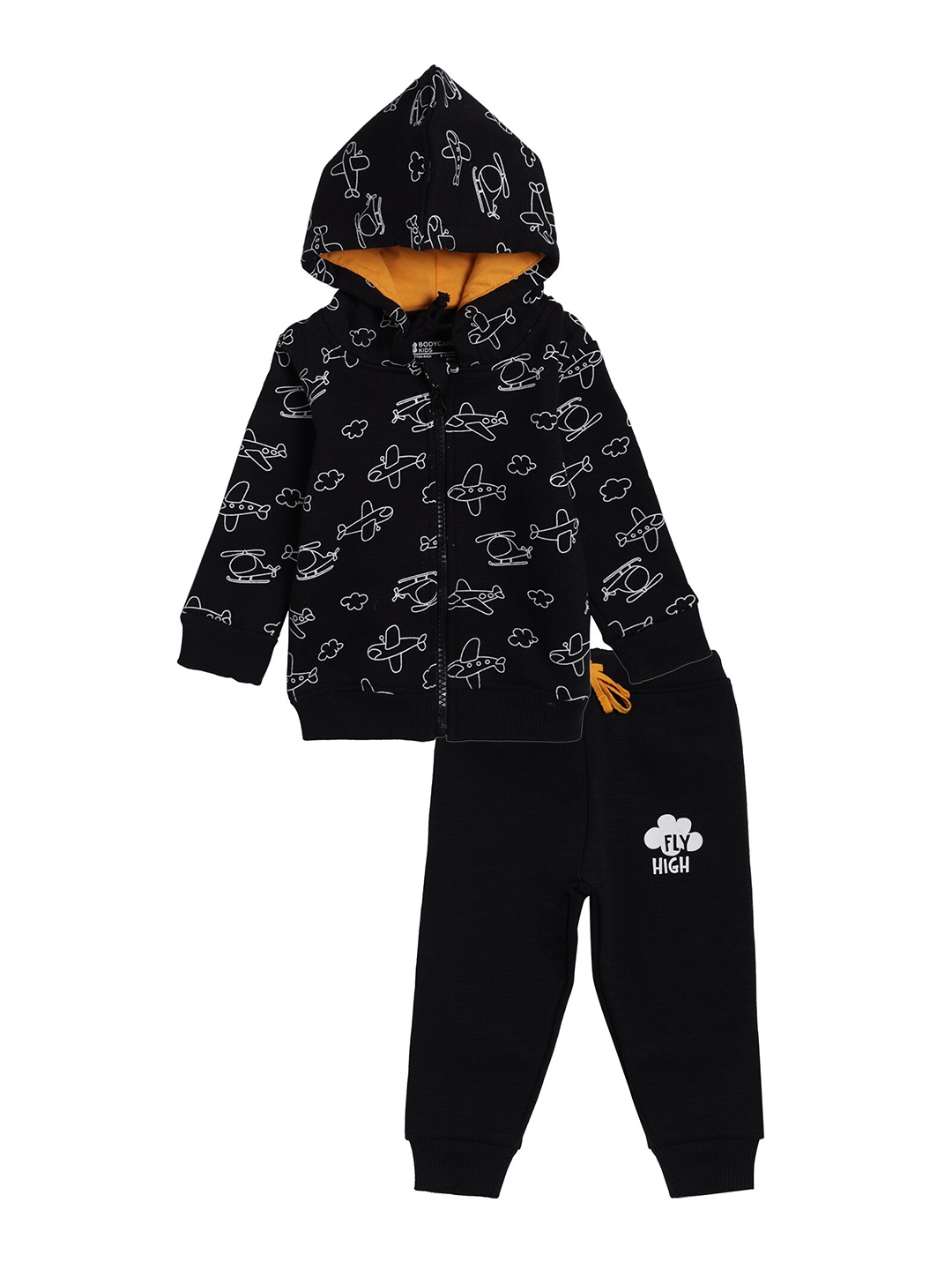 

Bodycare Kids Boys Black Printed Coat with Pyjamas