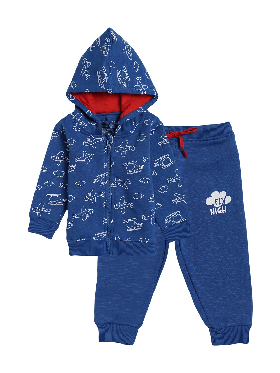 

Bodycare Kids Boys Royal Blue Printed Pure Cotton Hood T-shirt with Trouser Set