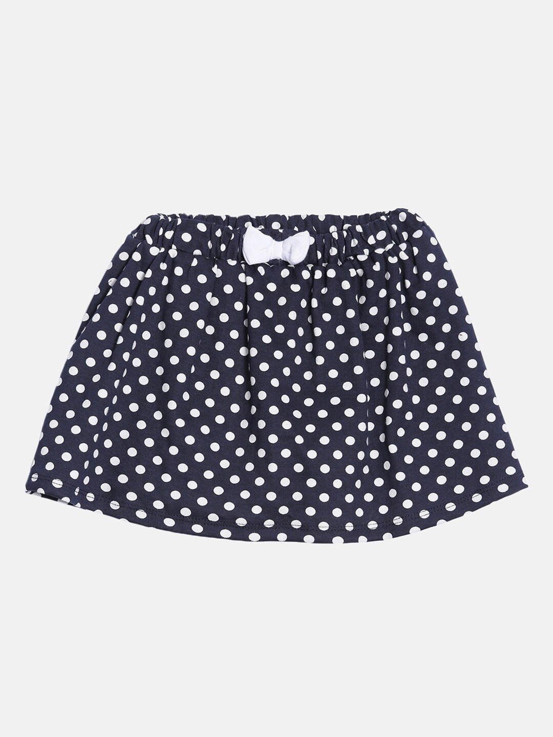 

Kryptic Girls Navy Blue & White Polka Printed Cotton A-Line Skirt With Attached Shorts