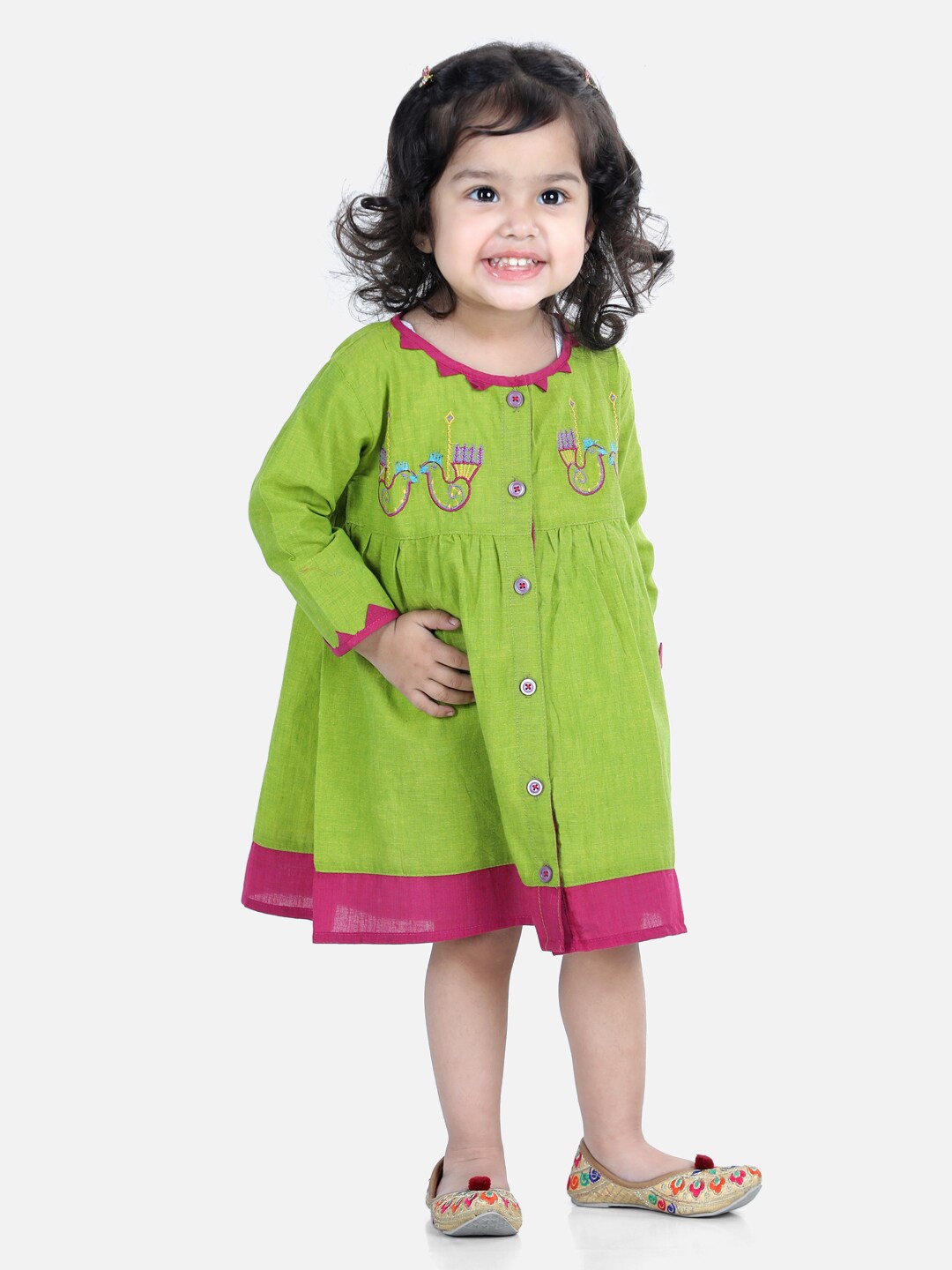 

BownBee Girls Colourblocked A-Line Ethnic Dress, Green