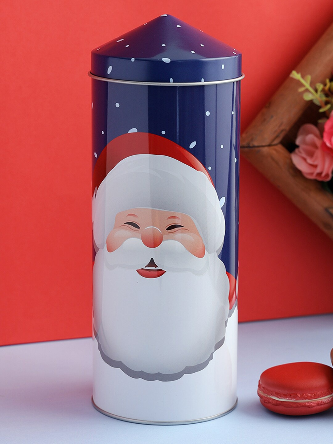 

A Vintage Affair- Home Decor Blue & Red Santa Claus Trinket Tower