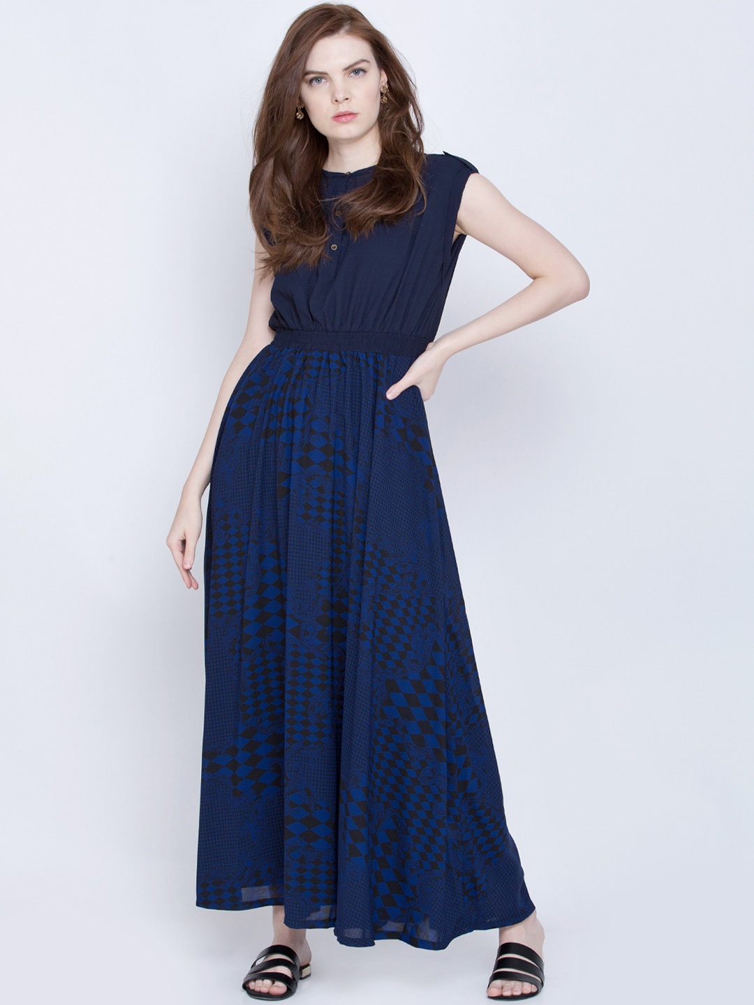 

Tokyo Talkies Women Navy Printed Maxi Dress, Navy blue